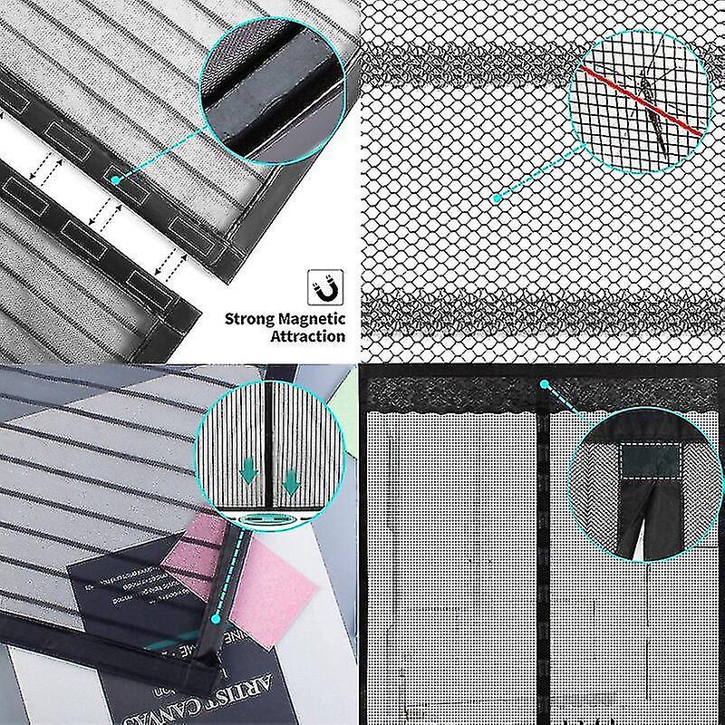 Moustiquaire Pour Porte 165 X 220 Cm Auto-Adhésif Rideau En Maille Fermeture Automatique, Rideau Anti Mouche Sans Percer Pour Portes Fenêtres Balcon Séjour - Noir