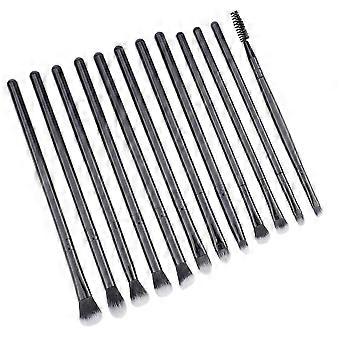12Pcs Black Eye Makeup Brush Set Soft Synthetic Fiber Eyeshadow Blending Tools