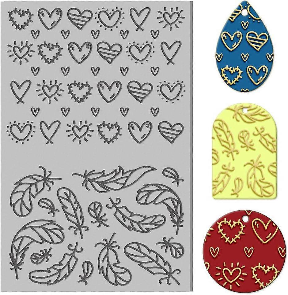 Polymer Clay Sheets Heart Stamp Sheets Feather Clay Mat Plant Modeling Pattern Pad Texture Sheets
