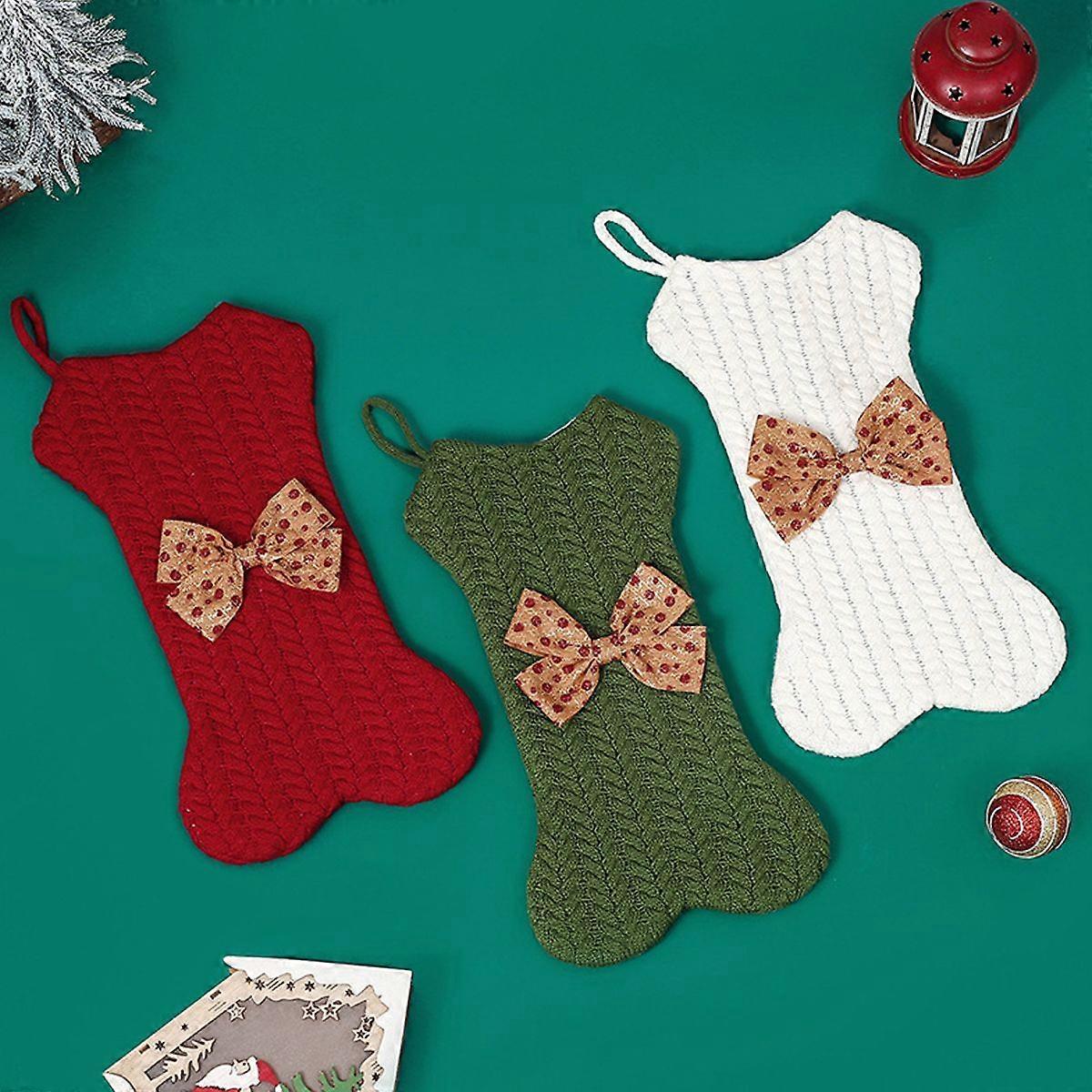 Large Bone-Shaped Soft Cable-Knit Dog Christmas Stocking
