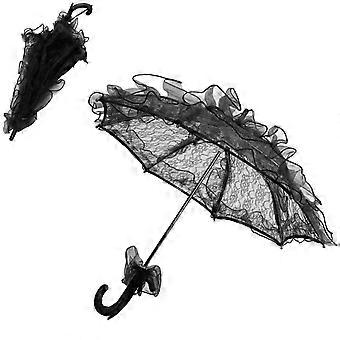 Black Vintage Lace Parasol Wedding Umbrella 23.6in Elegant Bridal Photography Prop with Long Handle