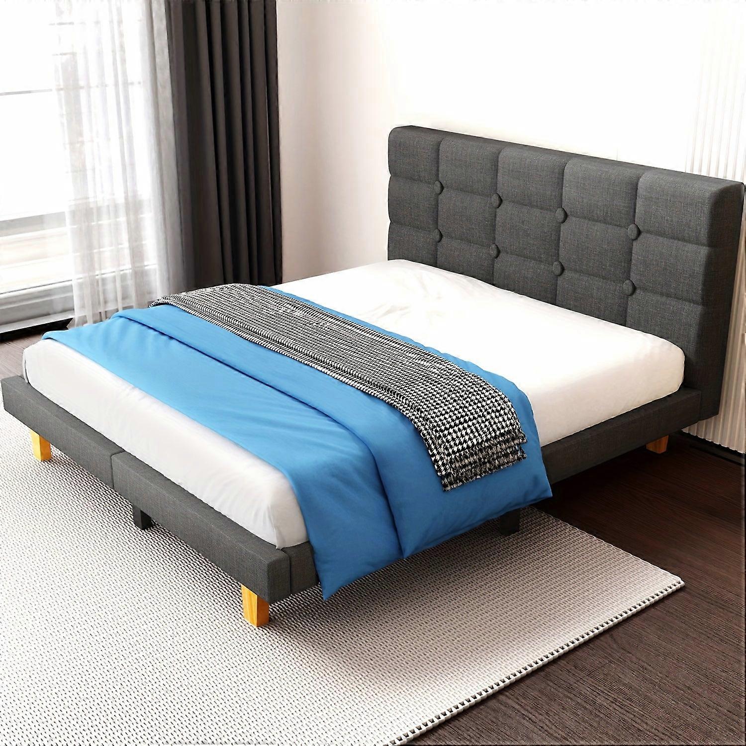 Bedframe - Bedframe Met Hoofdbord - Gestoffeerd Bed - Platformbed