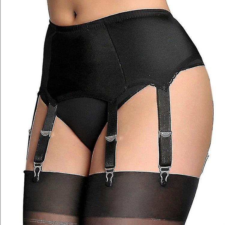 Women's Black Solid Colour Lace Garter Belt  6 Strap Suspender Belt
