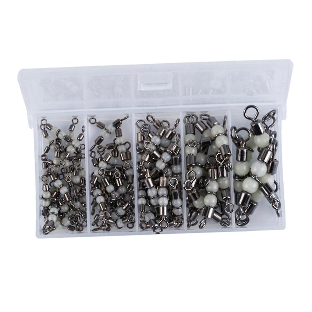50 Pieces/Box Luminous Beads 3-Way Rolling Barrel T Swivels Fishing Tackles
