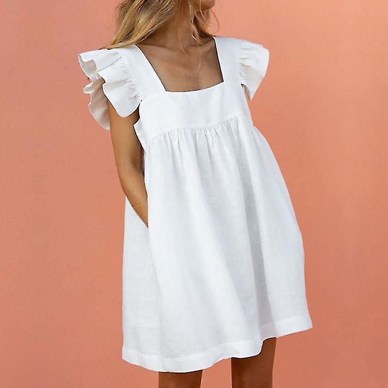 Retro Oversized Patchwork Klänning Kvinnors Elegant O-ringning Volangärm Midi Klänningar Summer Kvinna A Line Ruffled Sundress