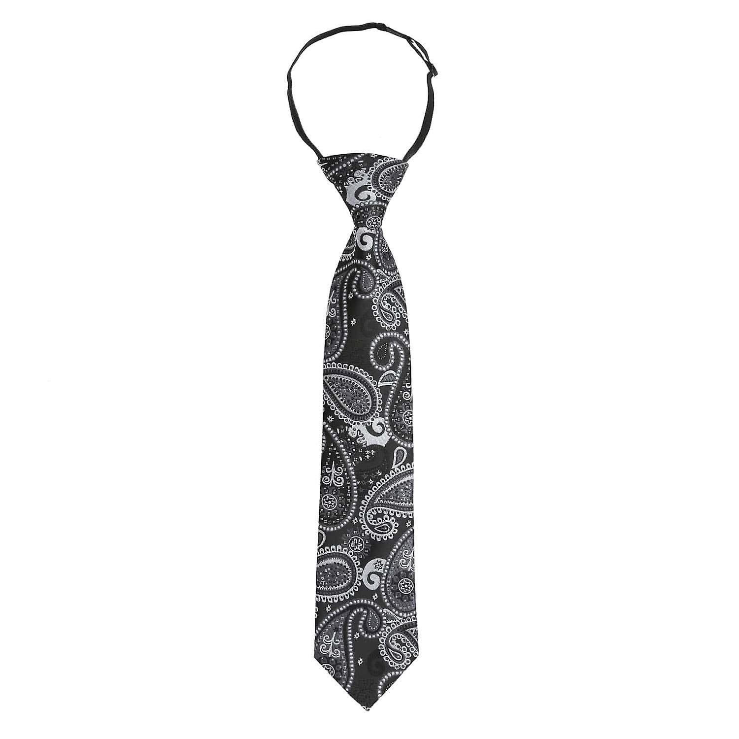 Black and Silver Paisley Bohemian Elasticated Tie for Boys