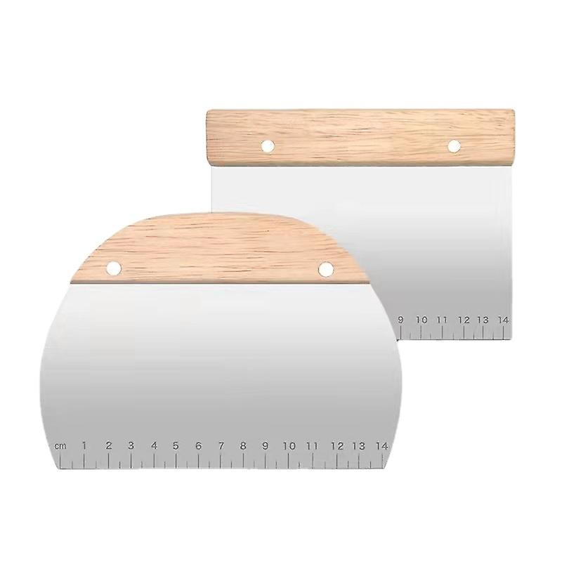 Stainless Steel Dough Scraper, Dough Scraper with Wooden Handle Multipurpose Pastry Dough Cutter Food Grade Griddle Scraper Chopper for Bread(2pcs, si