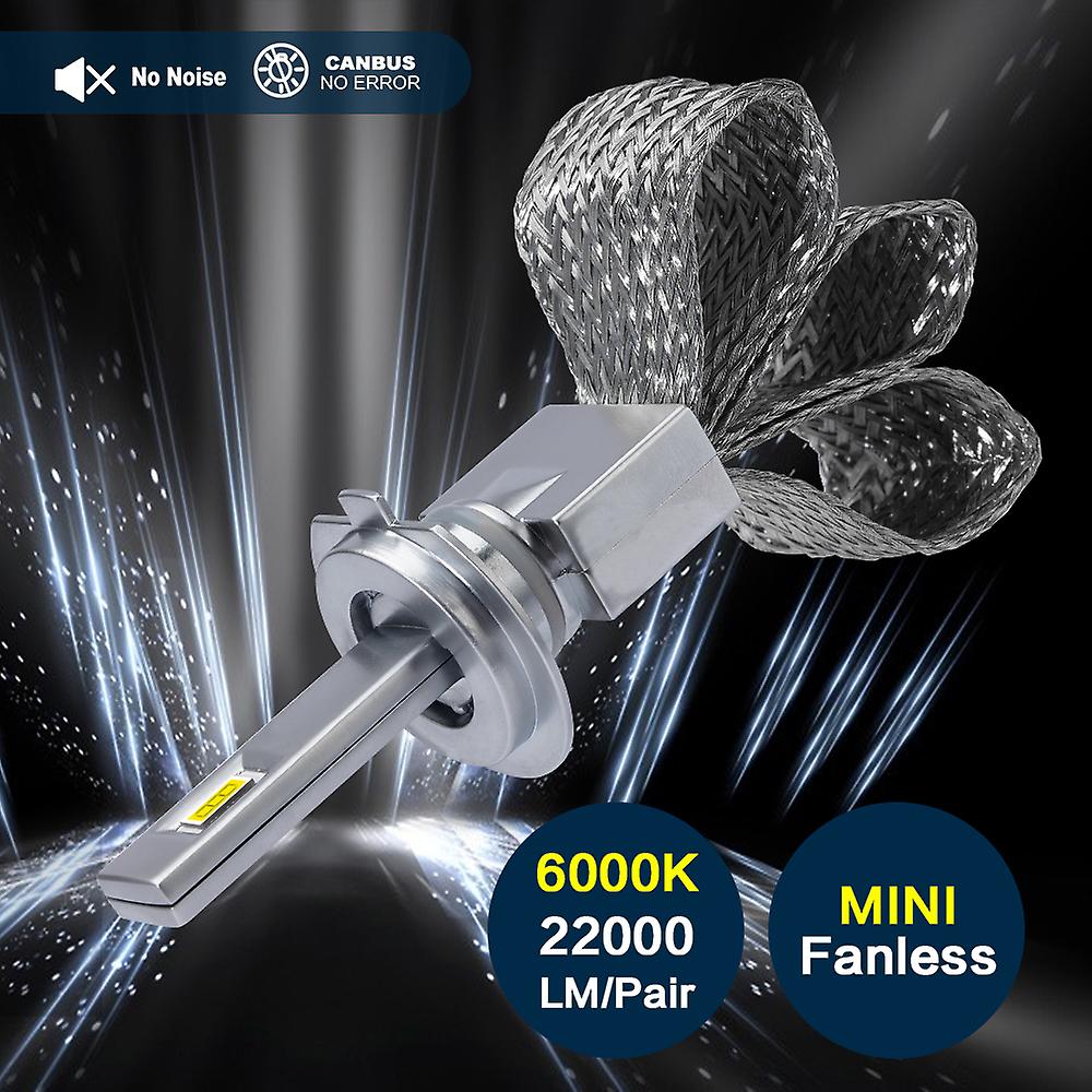 -6000k Super Canbuscarshark Turbo H7 Led Bulb Canbus 22000lm H1 H4 Headlight Mini H8 H9 H11 Fog Light Fanless 9005 Hb3 9006 Hb4 9012 Hir2 Auto Lamp