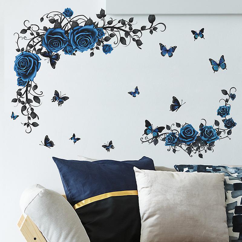 Romantic blue rose butterfly pattern wall sticker, creative home decoration