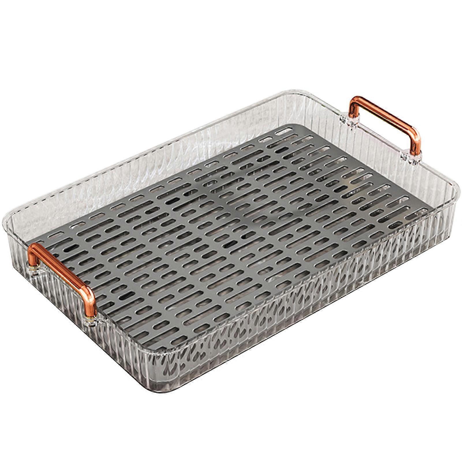 Water Drainage Tea Tray Double Layer Large Capacity Rectangular Cup Draining Board with Handle