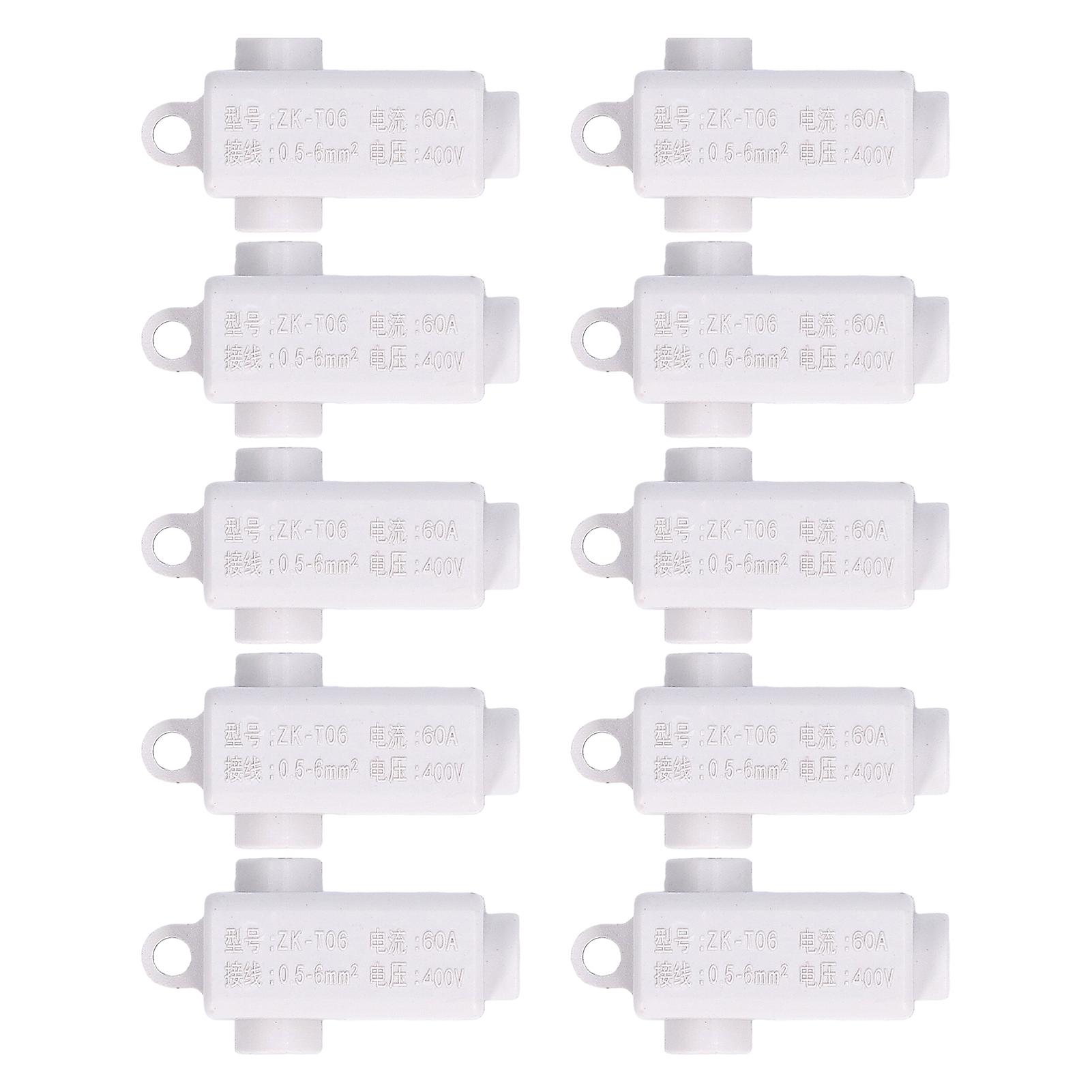 10Pcs T Type Splitter Block 3 Way Inline Junction Connector Box High Power ZKT06 400V 60A