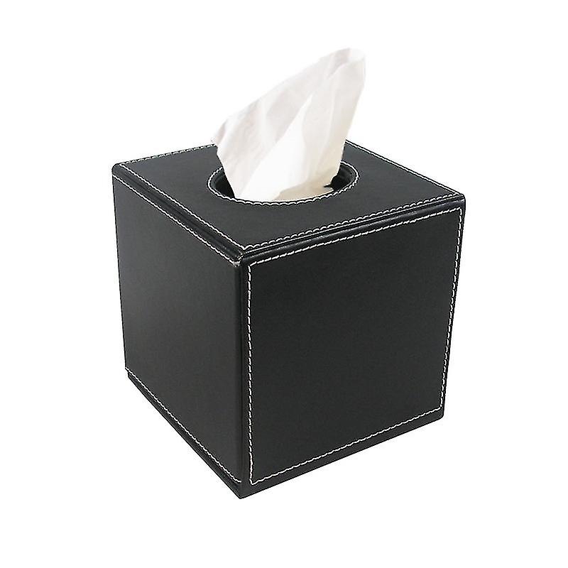 Tissue Box Leather Black Square Napkin Holder