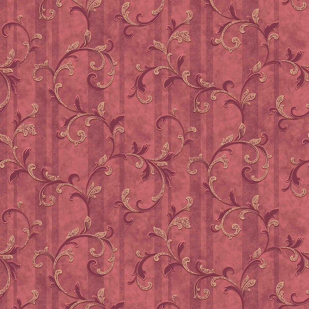 Long Grandeco Red Gold Damask Wallpaper
