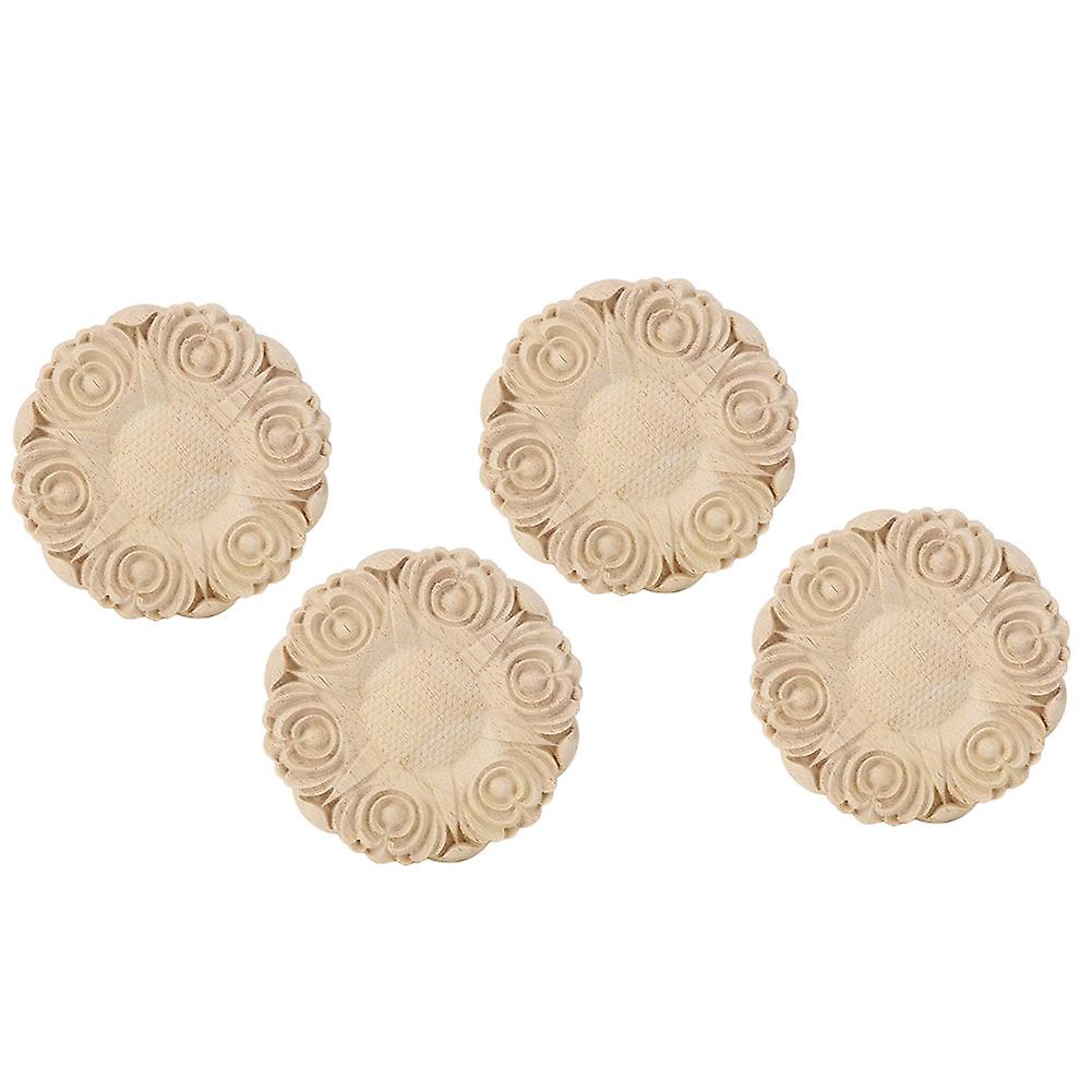 4個入り 10cm 丸型 木製彫刻アップリケ 家庭用家具キャビネット装飾飾り