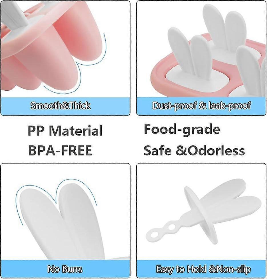 6 PCS Mini Reusable Bunny Shaped Ice Cream Mould Home Ice Pop Mold Popsicle Sorbet DIY Children's Ice Pop Mould for Juice Smoothie Yoghurt Milk(Pink)