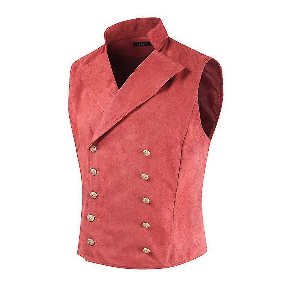 Mens Suede Double-breasted Antique Casual Vest 4 Colors 6 Sizes