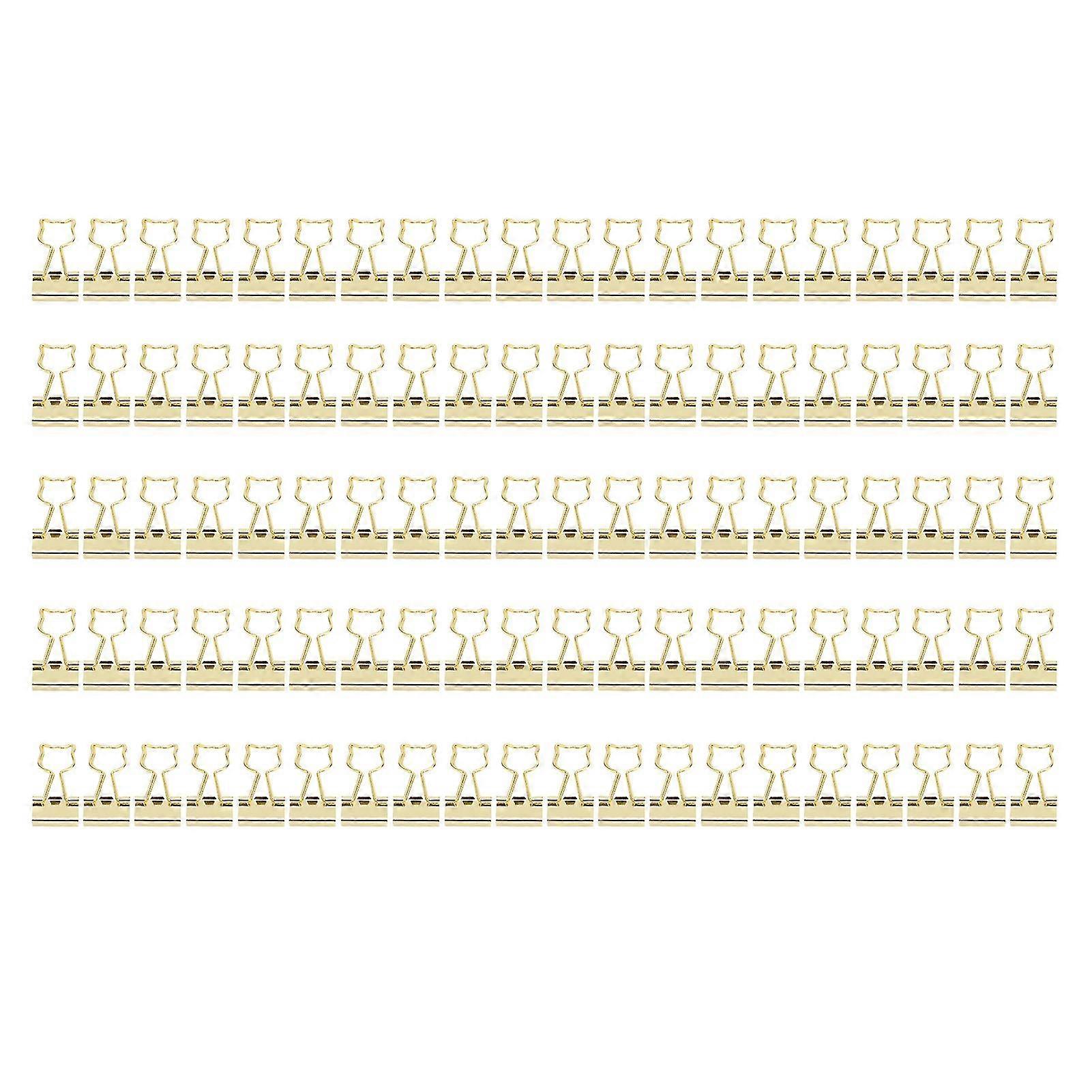 Cat Shape Gold Metal Binder Clips - 100pcs Portable and Compact for Documents Classification