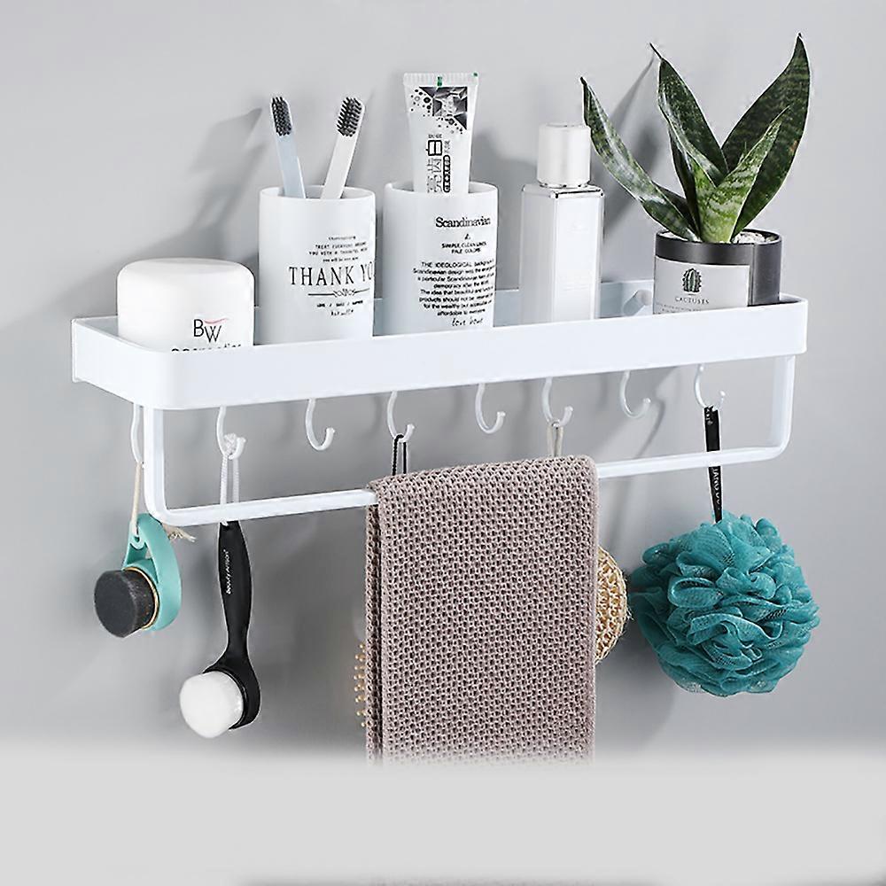 Bathroom Wall Shelf with Hooks and Towel Bar