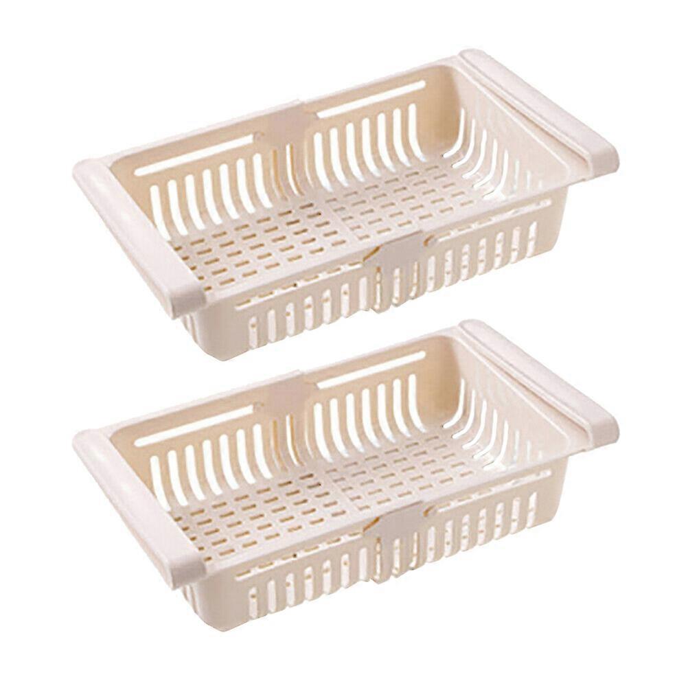 2pcs Refrigerator Storage Box Retractable Storage Box Fridge Retractable Storage Box (Beige)