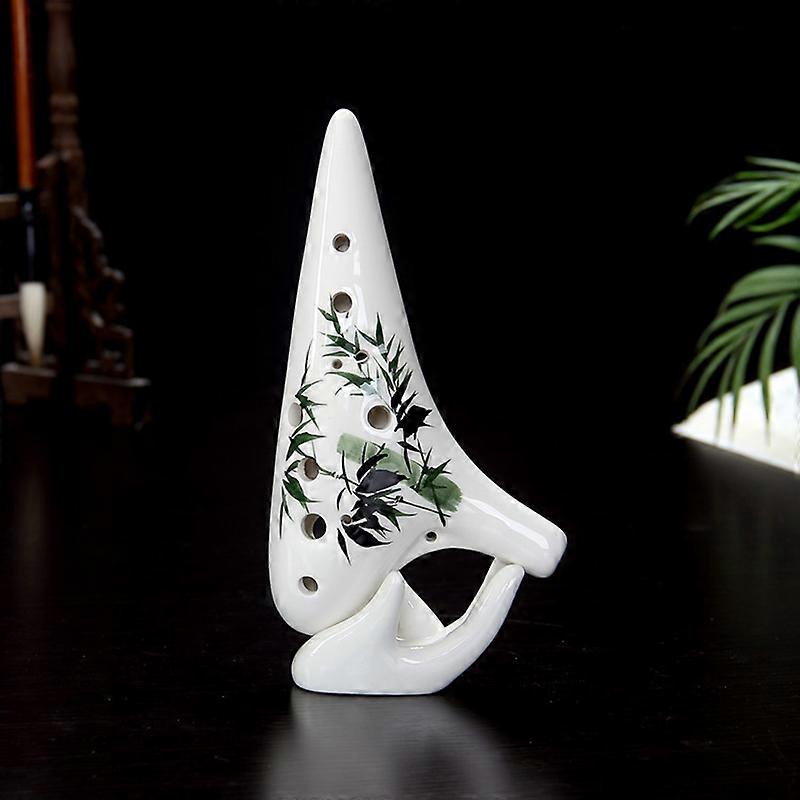 12-hole Ceramic Ocarina Alto C Beginners Musical Instrument With Protective Bag Lanyard Gift Easy To Learn White Flower Element
