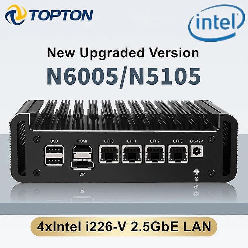 New Firewall Mini Pc 4x Intel I226-v 2.5g Pentium N6005 N5105 Quad Core Ddr4 Nvme Fanless Soft Router Hd Dp Type-c Opnsense Esxi