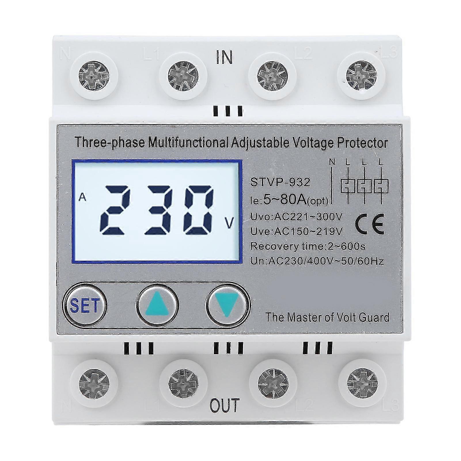 Adjustable voltage protector 3phase lcd multifunctional  selfresetting stvp932 230v 400vac(63a )