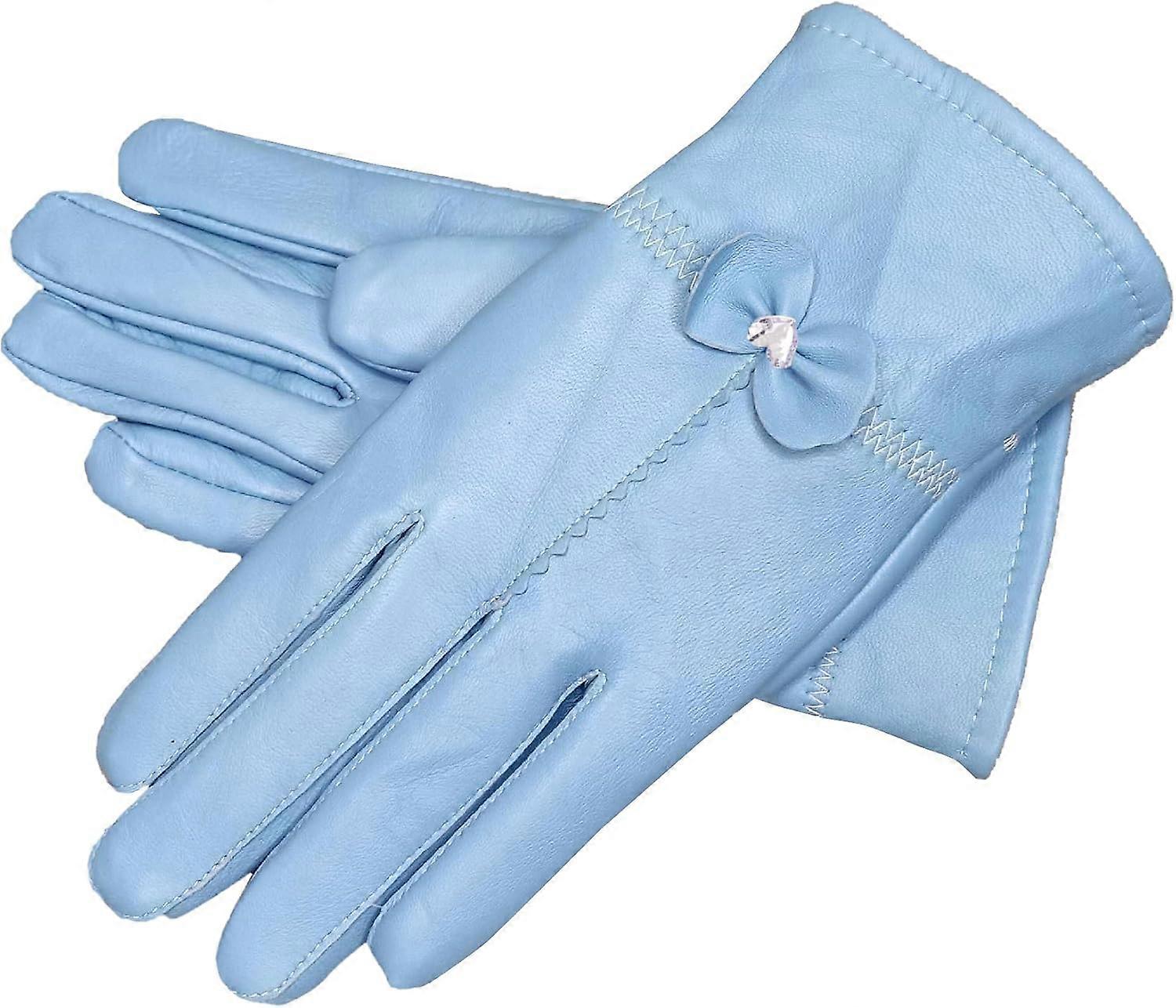 2019 Dámské kožené rukavice Zimní teplé pravé jehněčí kůže podšité řidičské rukavice #0-blue