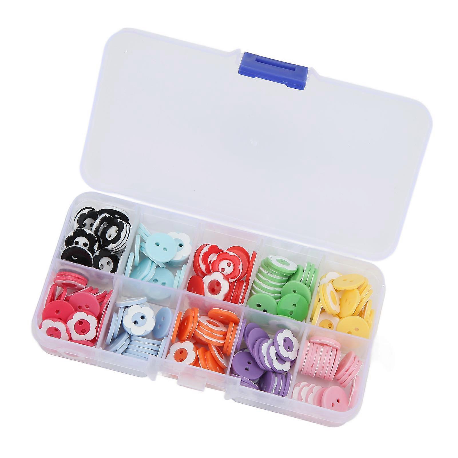 200pcs Craft Buttons Round Plum Flower Pattern 2 Holes Craft Buttons with Storage Box for DIY Craft Children Clothes