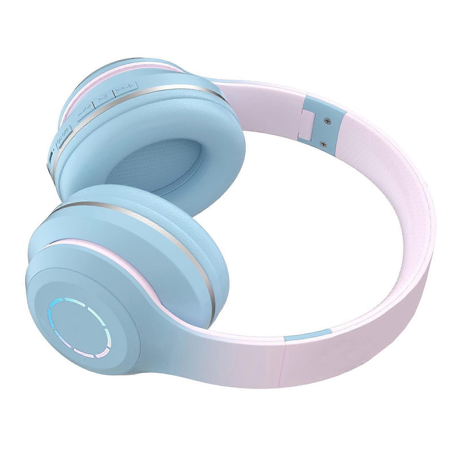 Bluetooth Headphone Heavy Bass Noise Cancelling Foldable Gradient Color Wireless Headset with Light for Phone Laptop Blue