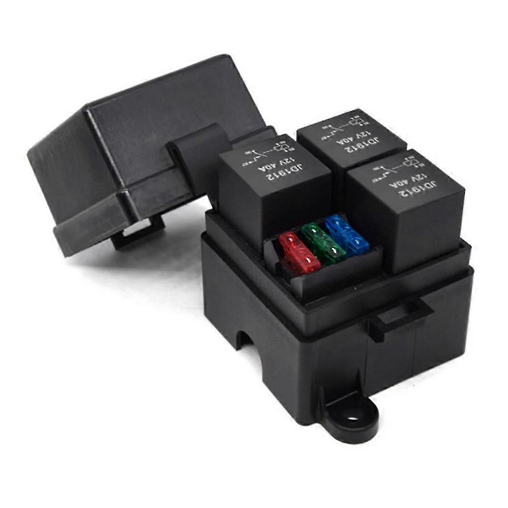12-Way Fuse Box With 4-Relay Holder – Includes Spade Terminals, 12 Fuses & 4x 40A Relays – 12V