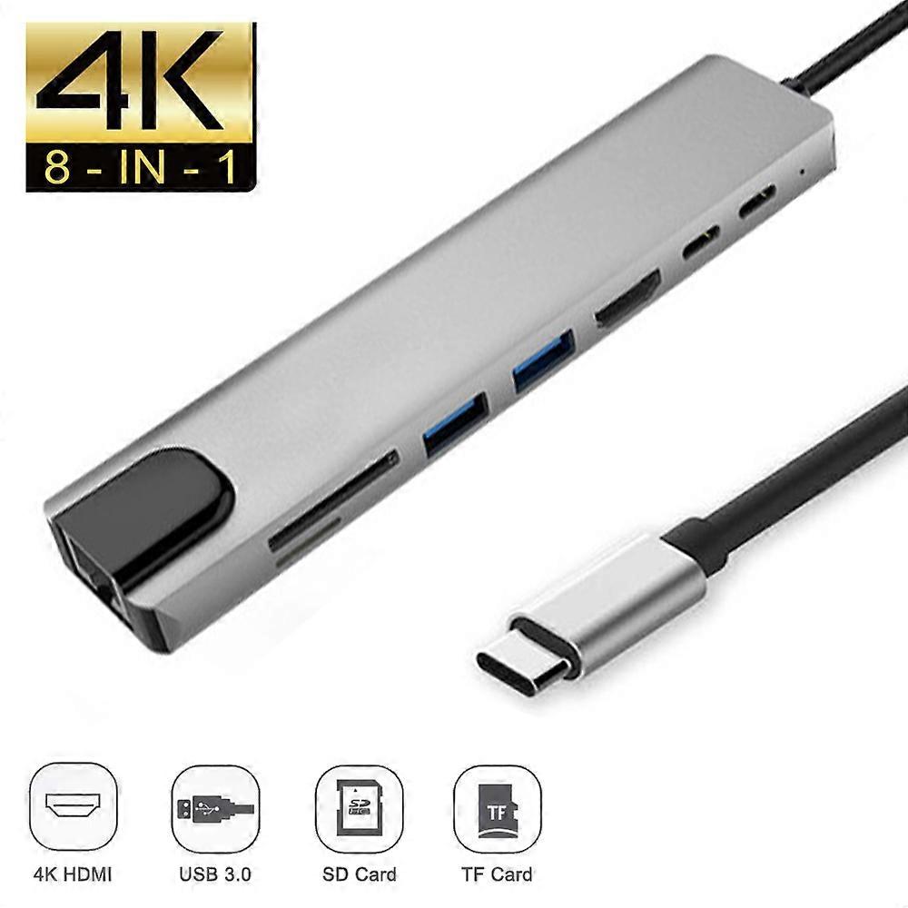 Type-c 8 In 1 HUB Multi-function Docking Station USB Hub HDMI Converter PD Charging for IPad Pro MacBook Air Pro Notebooks Tablets USB C and More