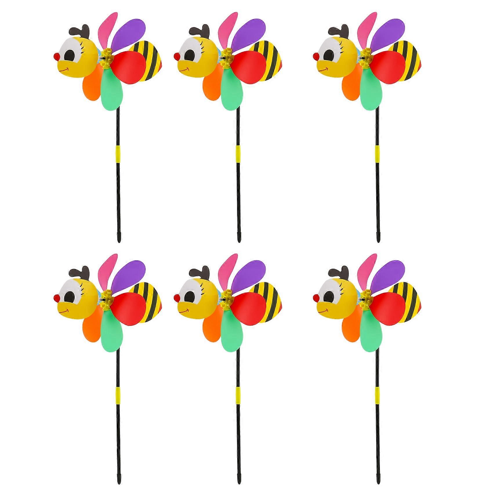 6Pcs Bee Wind Pinwheels 3D Animal Windmills Garden Stakes Ornaments for Lawn Yard Patio