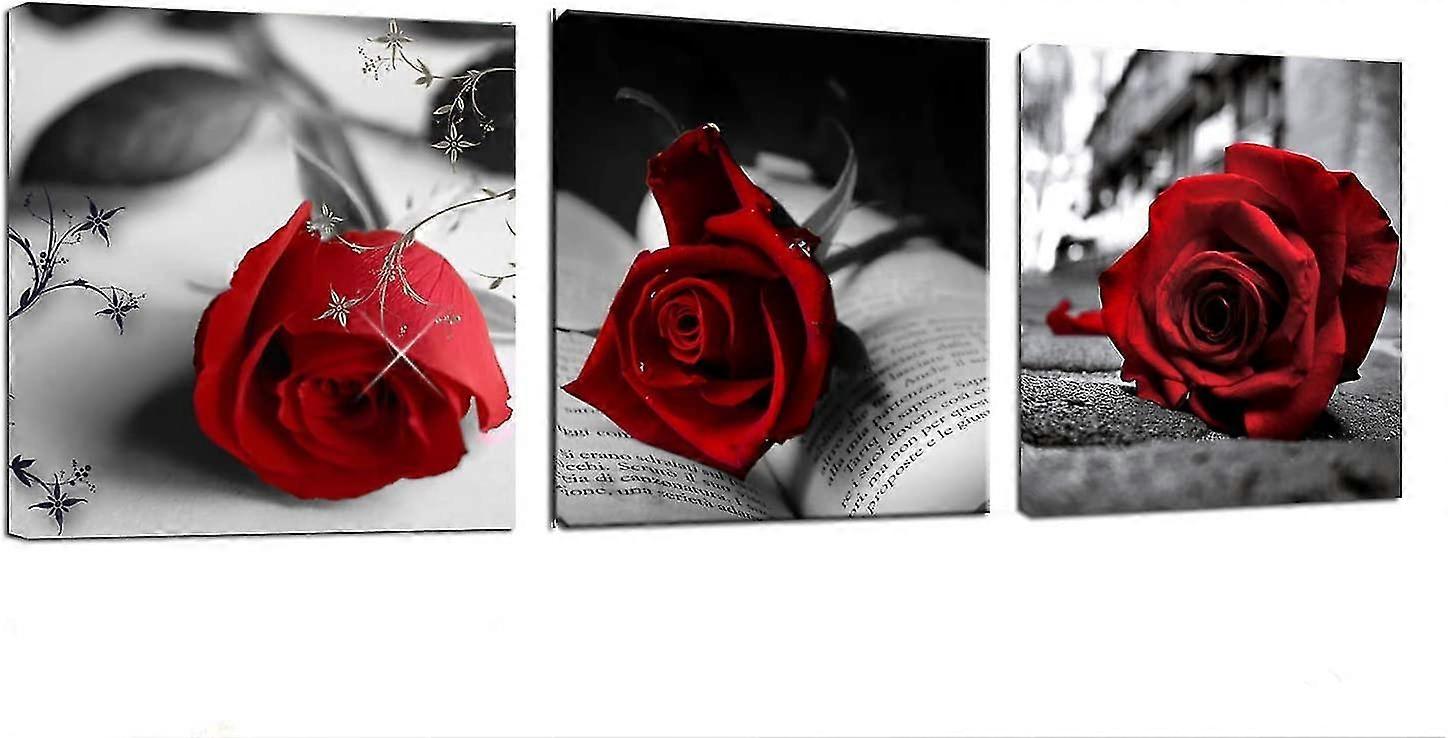 Canvas Wall Art Röda rosblommor på grå böcker