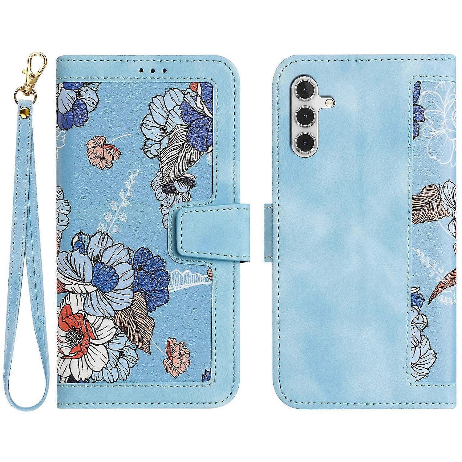 For Samsung Galaxy A55 5g Phone Leather Case Card Holder With Flower Pattern