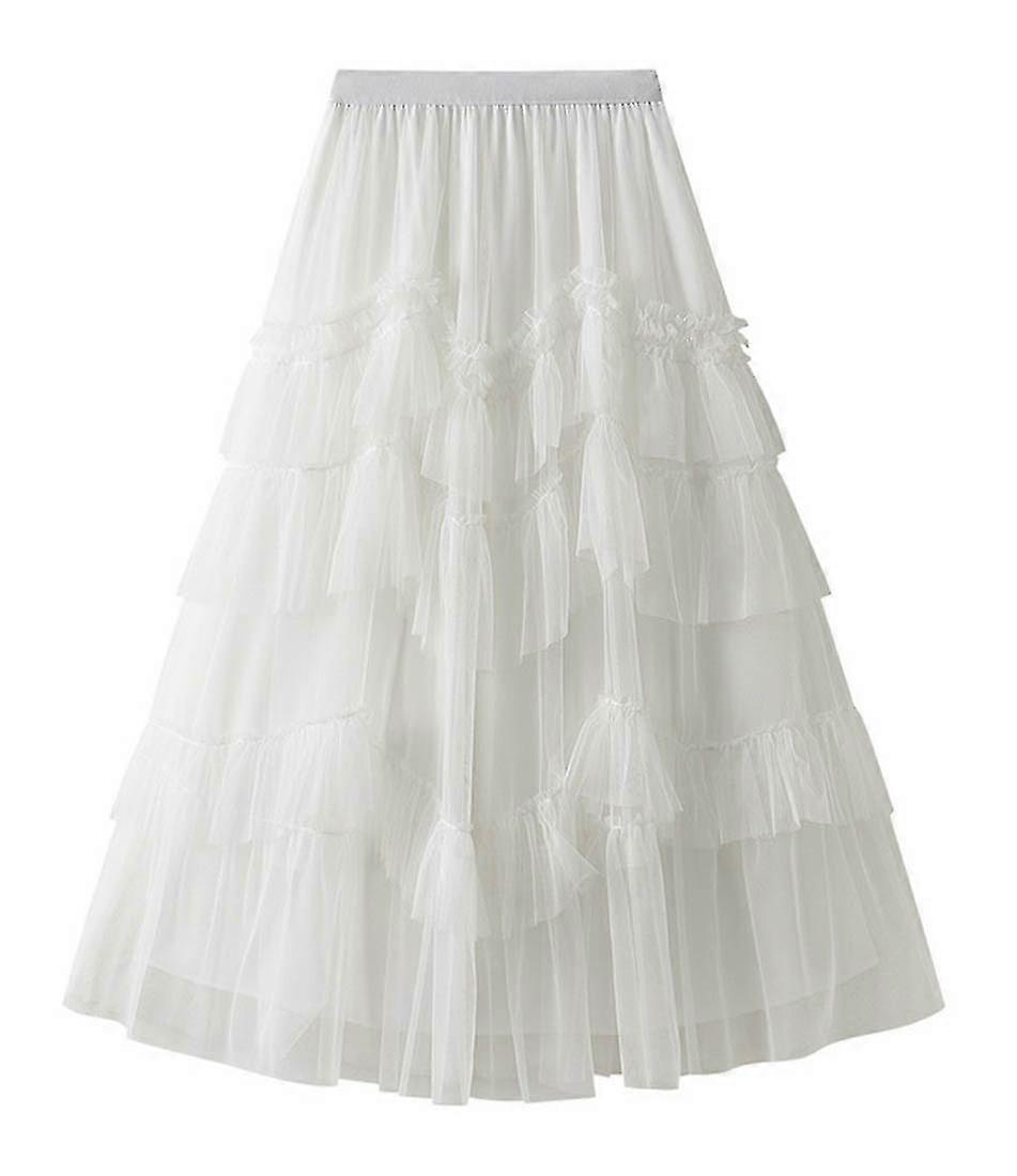 Women's fashion mesh irregular ruffle tutu long skirt