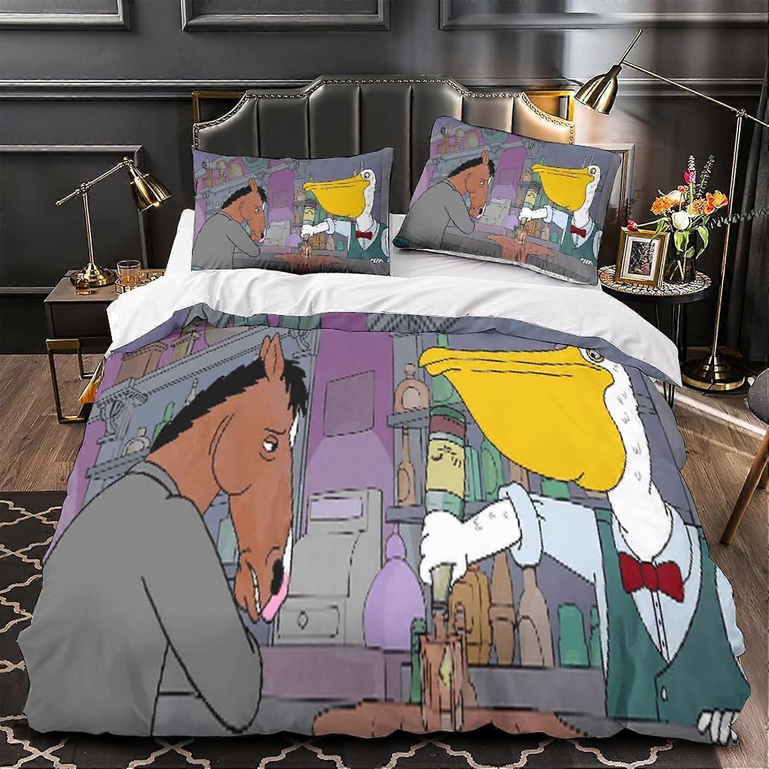 Zestaw poszewek na kołdrę Bojack Horseman Pościel z nadrukiem postaci z kreskówek Zestaw poszewek na kołdrę z humanoidalnym koniem dla dzieci, 135 * 200 CM