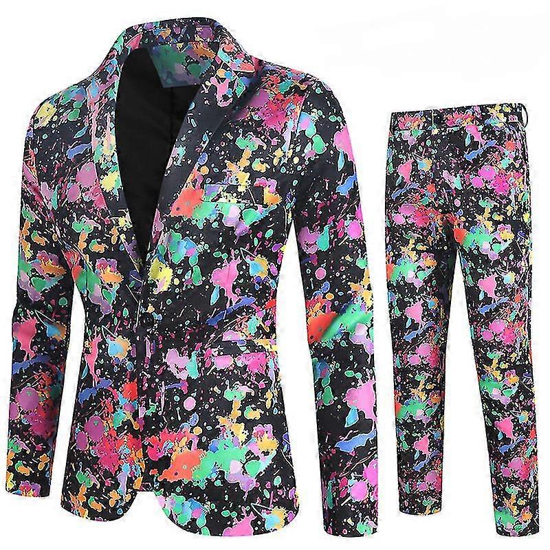 Miesten pukutakki 3-osainen painatus One Button Slim Fit Blazer -takit Casual Sport -takit ja pukuliivit ja housut