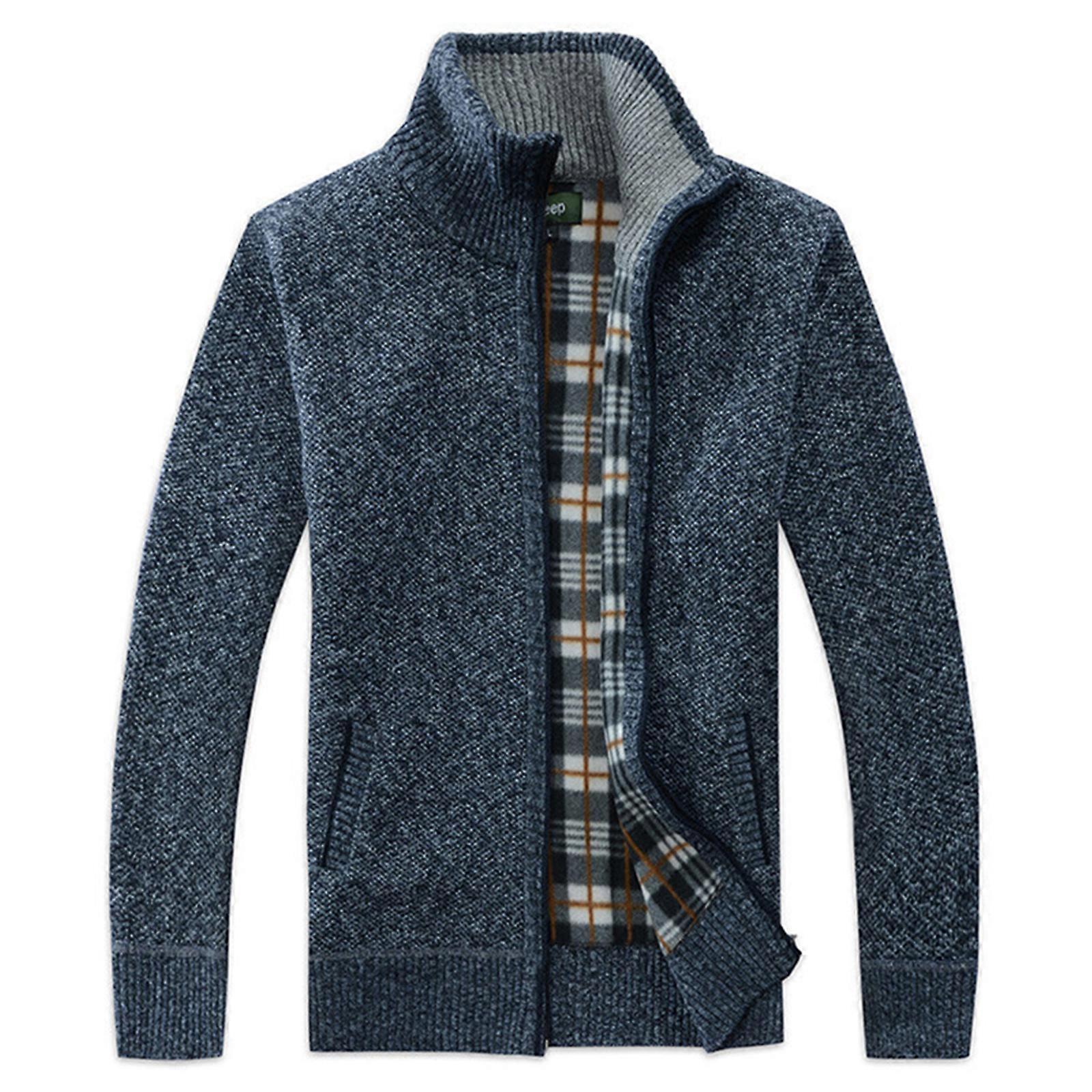 Men Knitted Coat Cardigan Autumn Winter Zipper Outerwear Men Casual Stand Collar Sweater