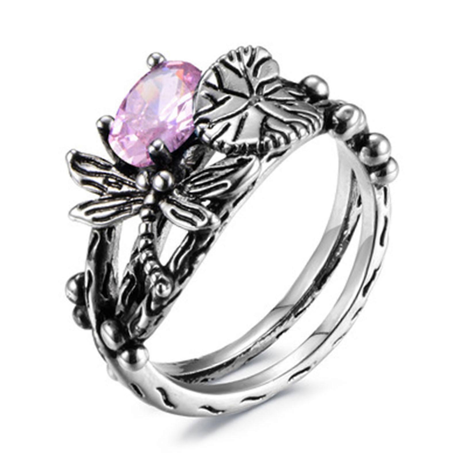Dragonfly Lotus Ring Alloy Carving Flying Animal Finger Jewelry with Zircon Crystal Decor