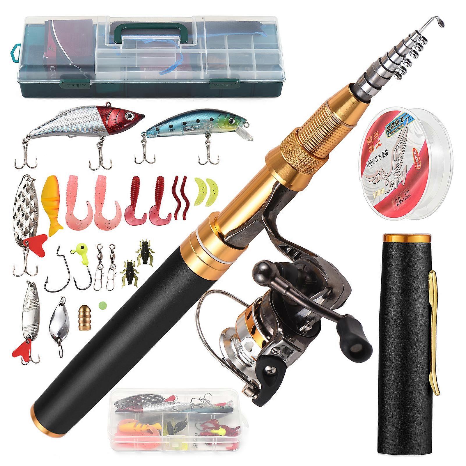 Fishing Rod and Reel Combos Telescopic Fishing Pole with Spinning Reel Combo Kit Fishing Line Lures Hooks Swivels Set Fishing Accessories with Tackl