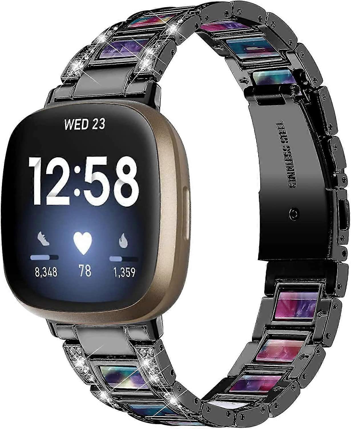Resin Metal Watch Band Compatible For Fitbit Sense 2/fitbit Versa 4, Bracelet Diamond Strap, Sparkling Jewelry Wristband For Women