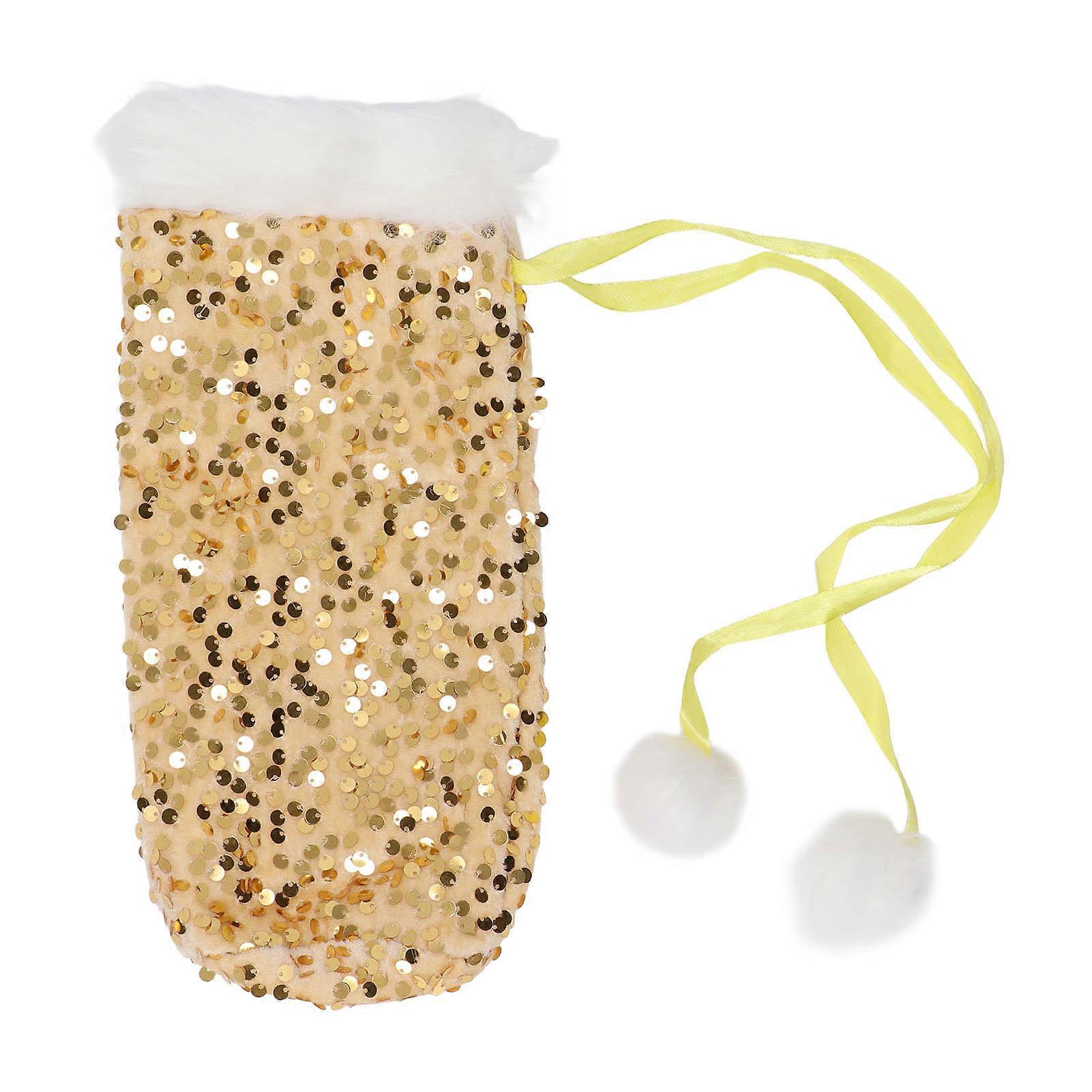 غطاء زجاجة النبيذ عيد الميلاد جميل لامع الترتر القماش الزخرفية زجاجة غطاء الأكمام لحفلات عيد الميلاد الذهب YEMAA