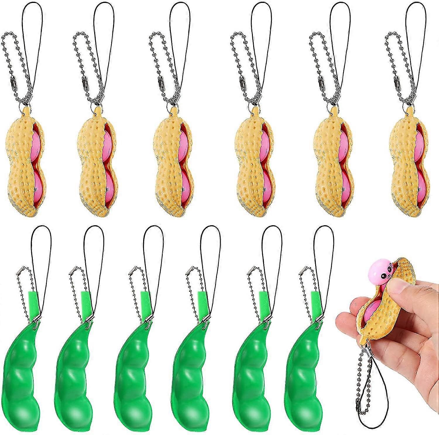 Peanut Peas Fidget Toy Bean Keychain Set 6 Pea Keychain Green 12 Pcs