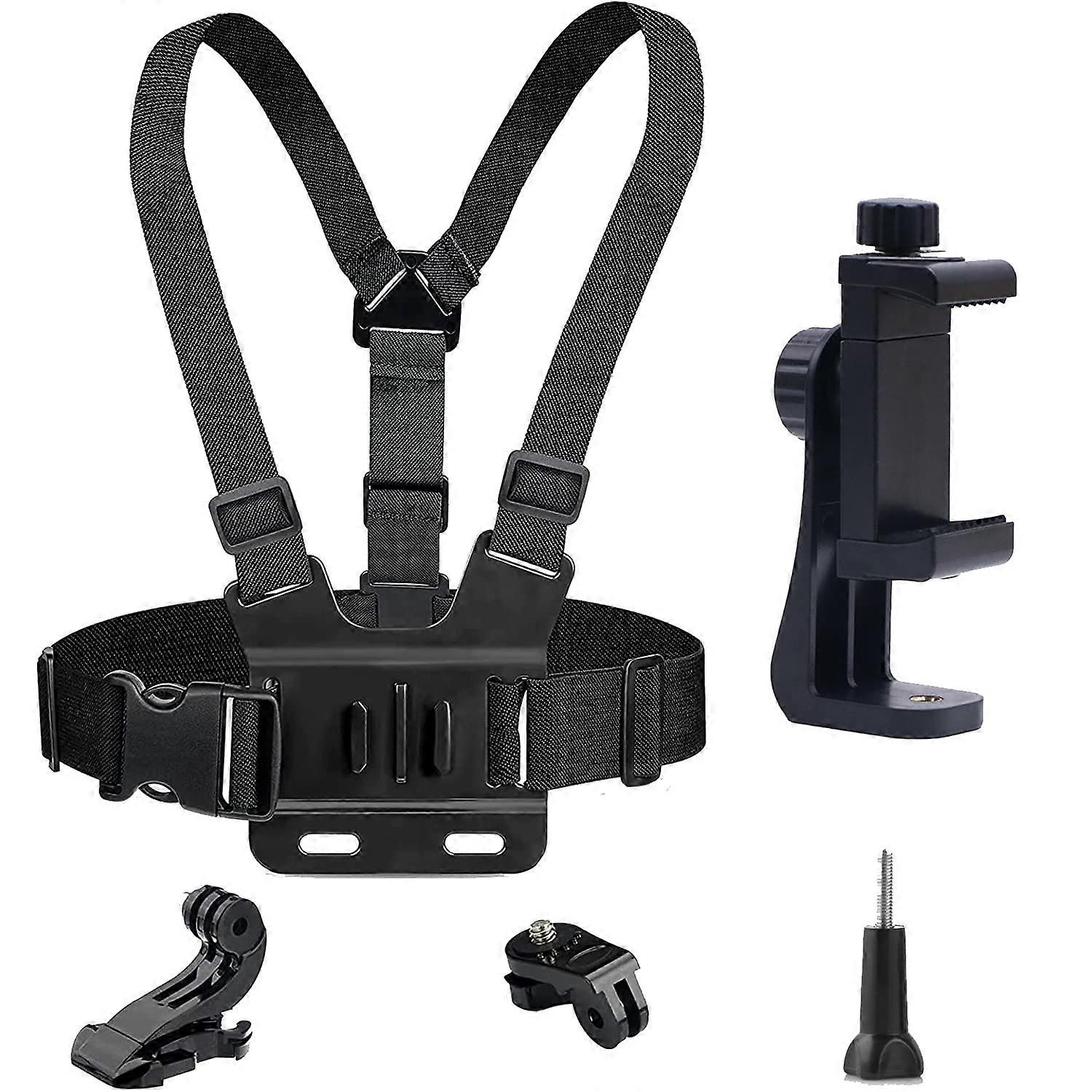 Adjustable Cell Phone Chest Mount Strap with Sports Camera Installation Bracket kit+Rotatable Mobile Phone Bracket
