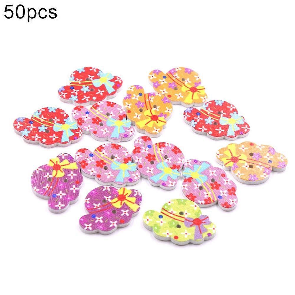 50Pcs Hat Shape Wooden Buttons Clothes Sewing Accessory DIY Scrapbooking Decor