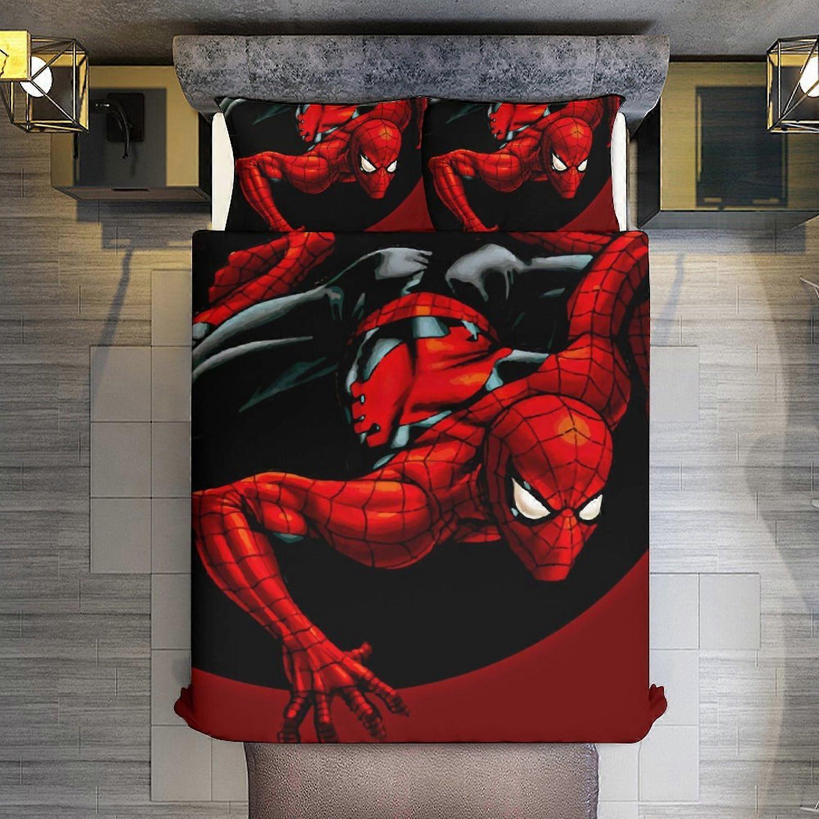 v3071 침대 시트 침구 3피스 세트, 스파이더맨 락스크린 이불 세트 (어린이, 소년, 청소년, 남성용) 3D 경량 마이크로파이버 침구 세트 (