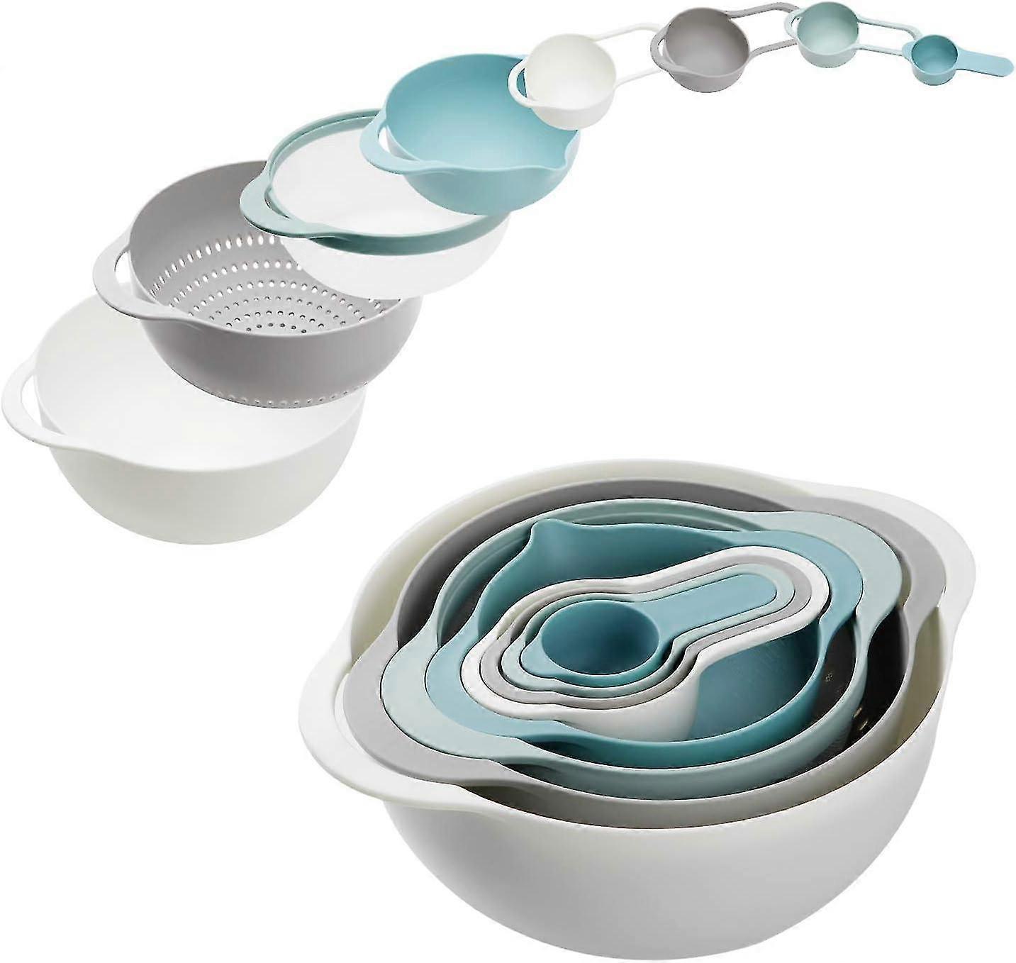 Plastic Mixing Bowls - Multicolored Mixing Bowl Set Of 8, Nest For Easy Storage, Inculding Measuring Cups, Colander, Sifter, Large Bowl, Great For Coo