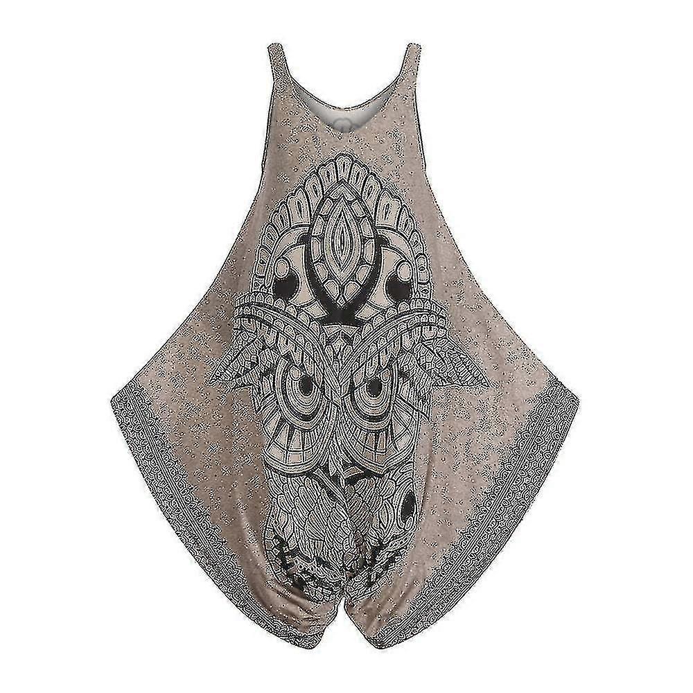 Women's Owl Romper Funny Casual Loose One Piece Animal Print Strappy Jumpsuit Pajamas Suit