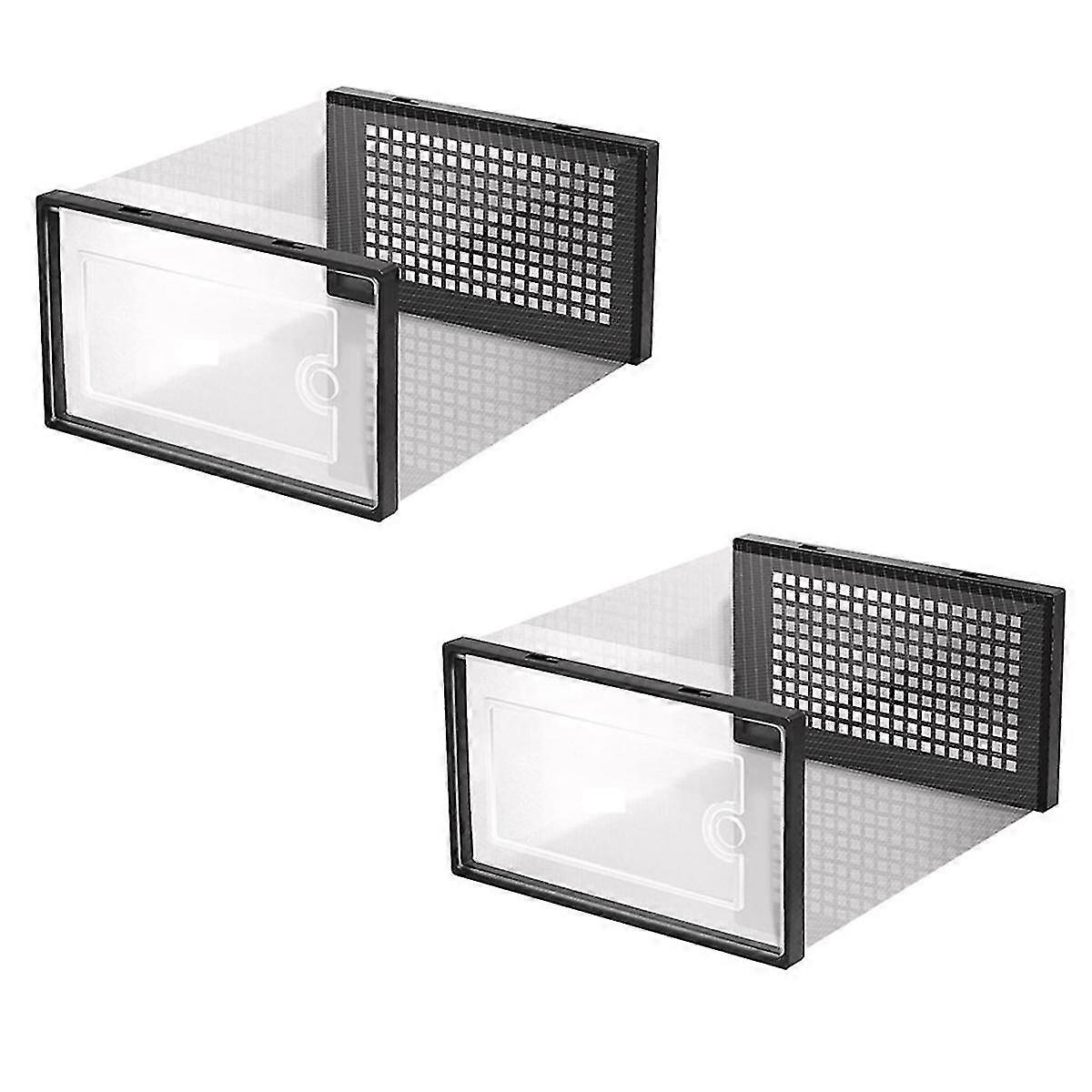 Shoe Storage Box, Clear Transparent Shoe Storage Boxes Hard Plastic Stackable Organiser Containers Bins Black