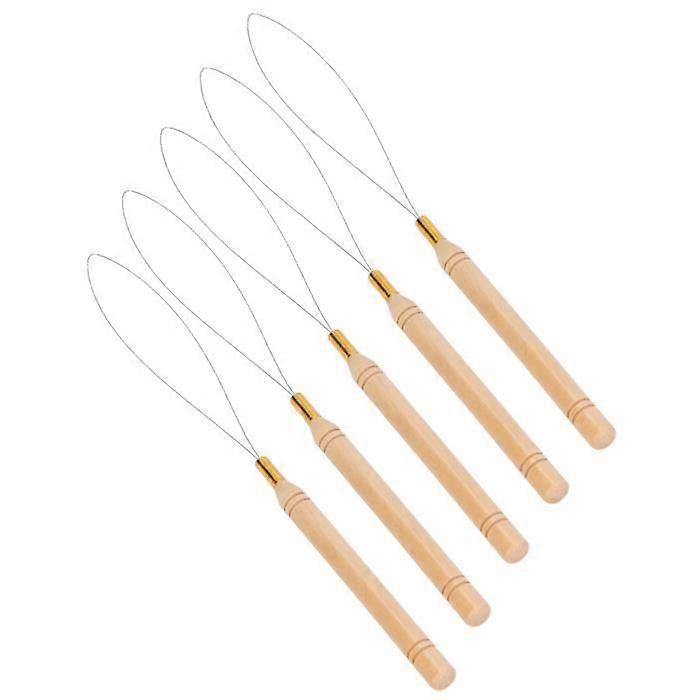 Hair Extension Loop Tool 5Pcs Hair Extension Loop Needle Kit Beech Handle